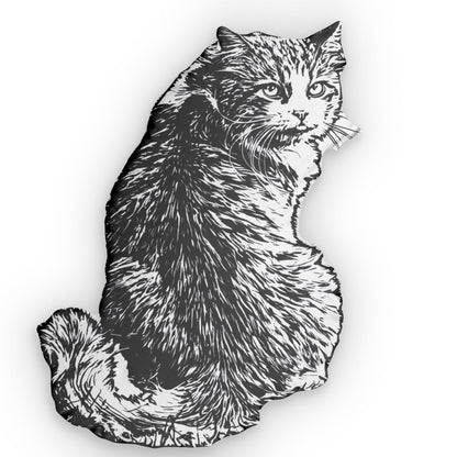 Black and white illustration of a cat on a white background