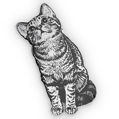 Black and white illustration of a cat on a white background
