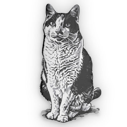 Black and white illustration of a cat on a white background