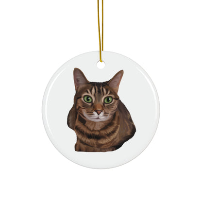 Ceramic ornament with a cat design on a white background