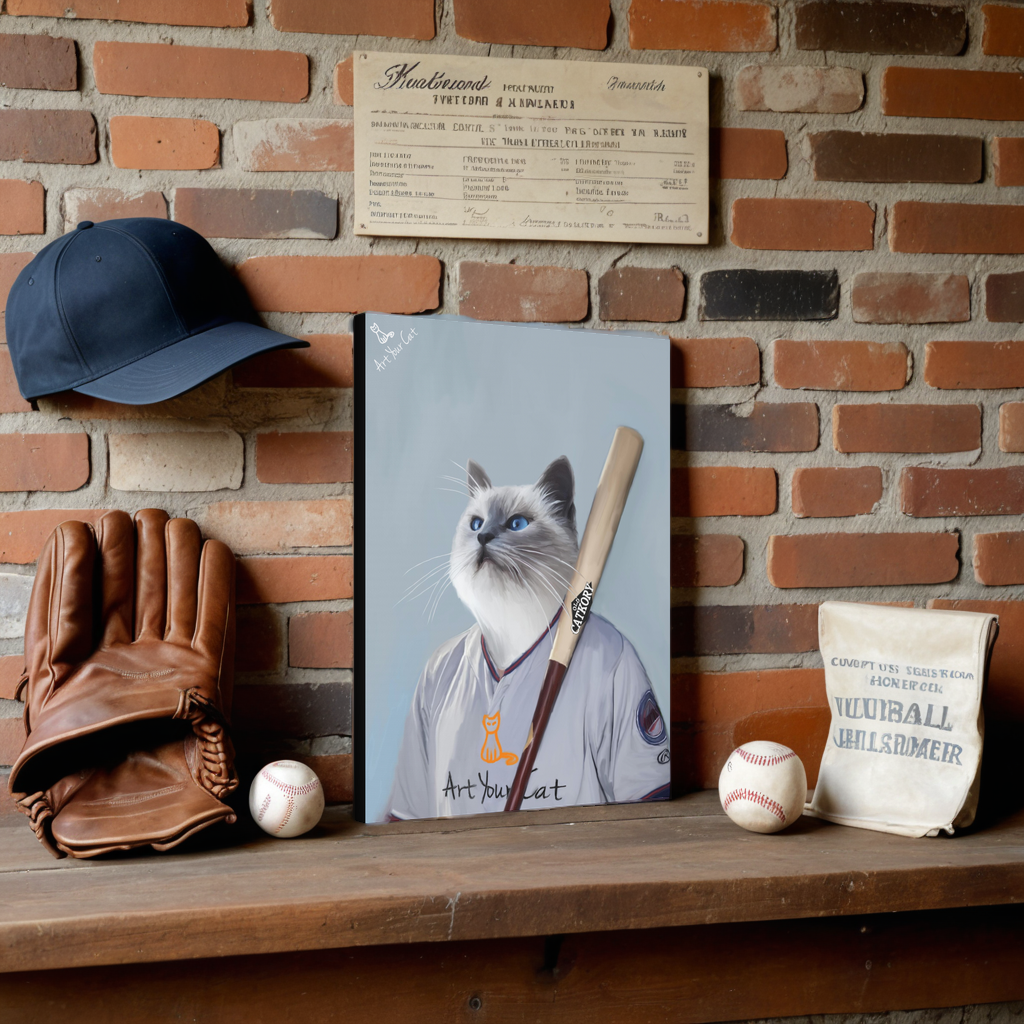 Custom Baseball Player Cat Portrait Artwork