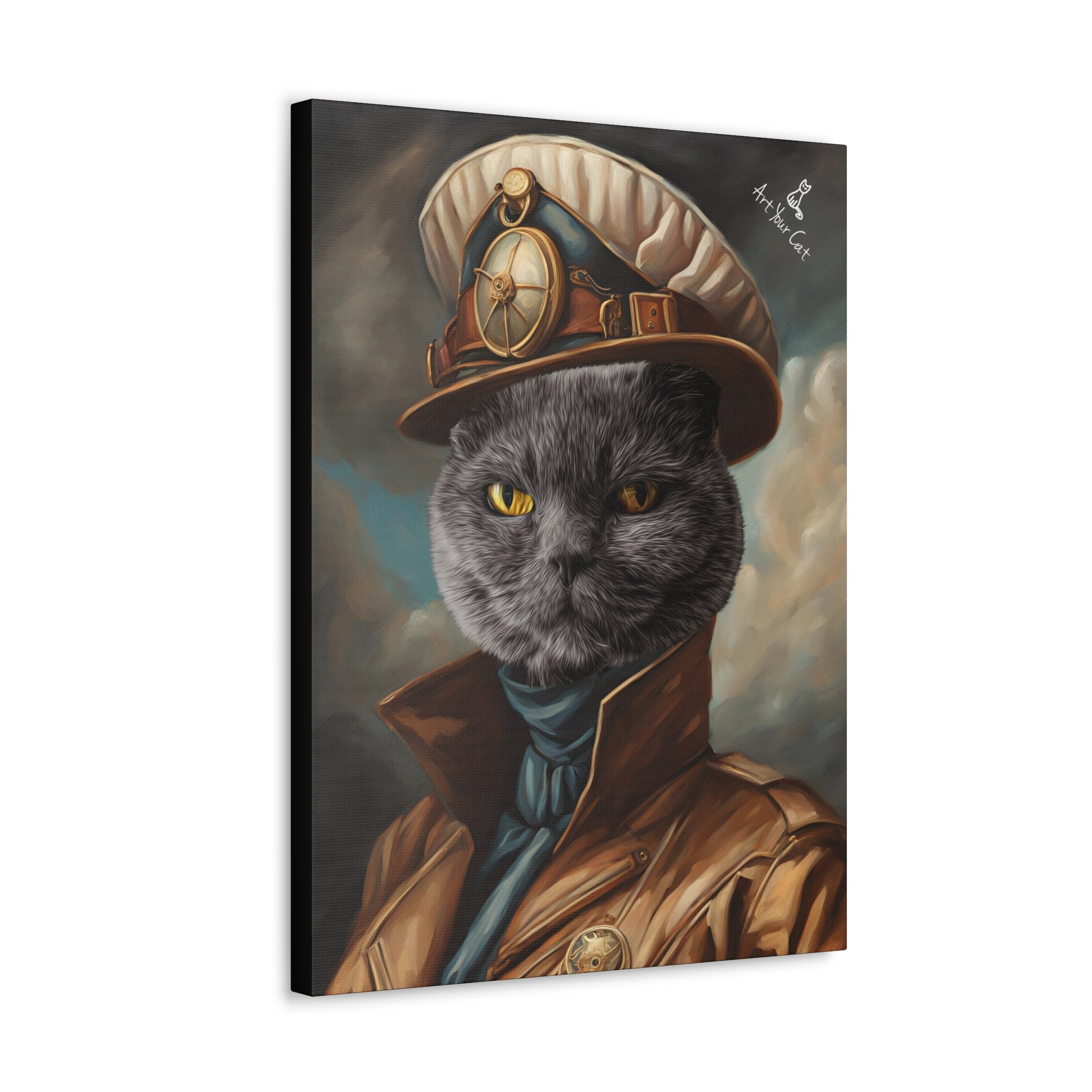Custom Cat Portrait as Airship Captain - Female Sky Commander Art