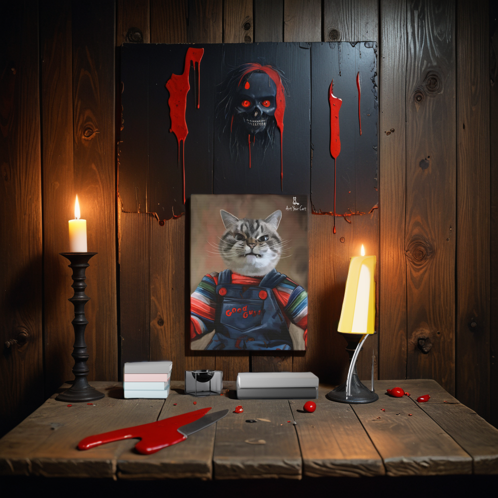Custom Chucky Cat Portrait on Premium Canvas