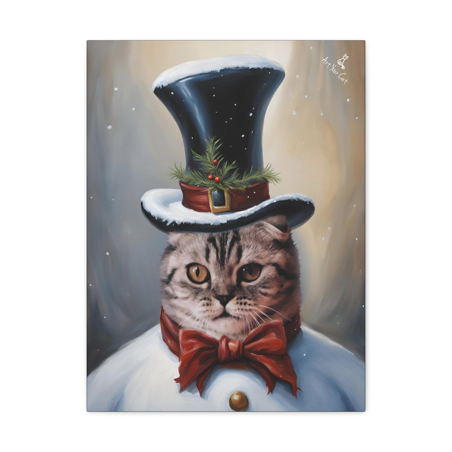 Custom Frosty the Snowman cat portrait with holiday cheer