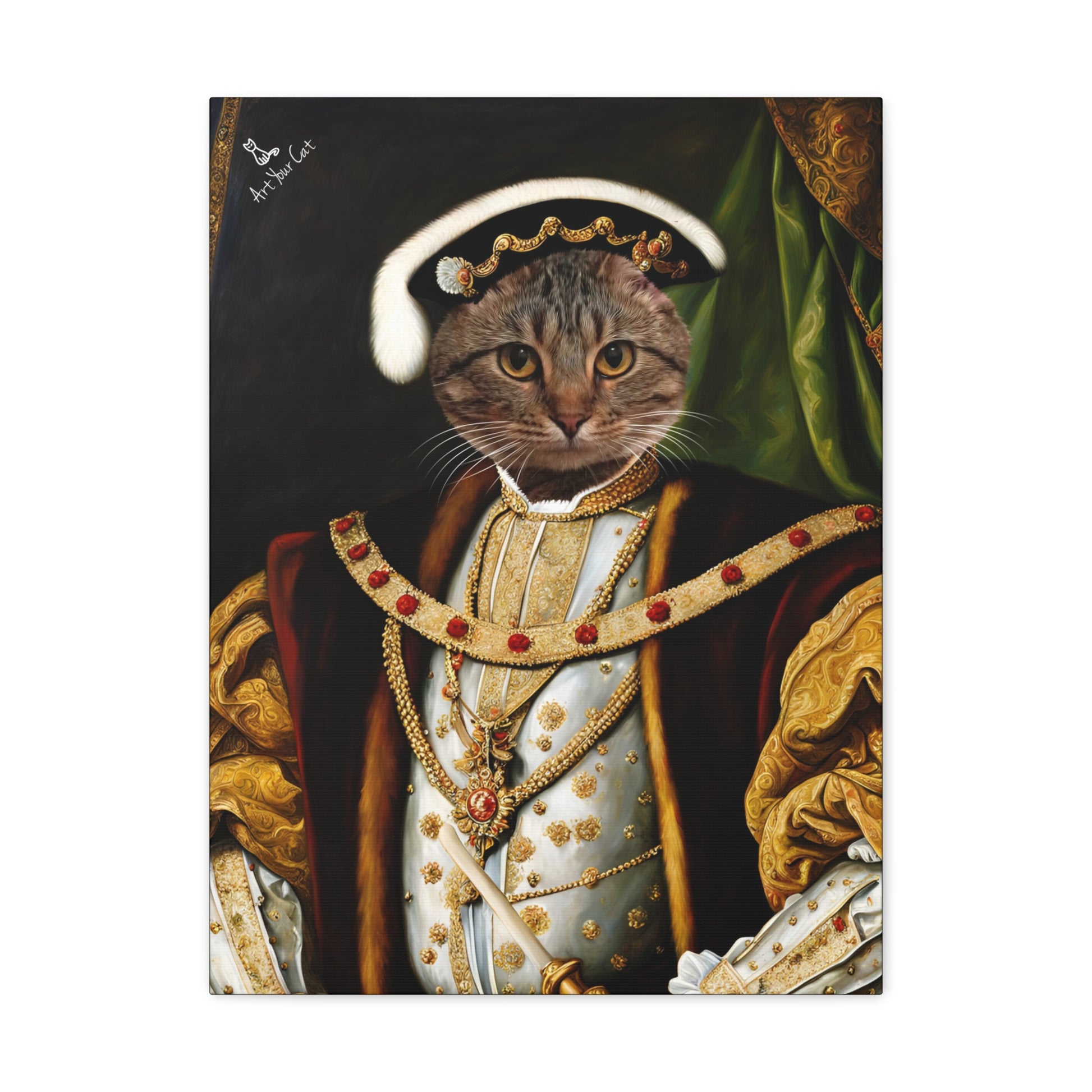 Custom Henry VIII-inspired cat artwork for regal home decor