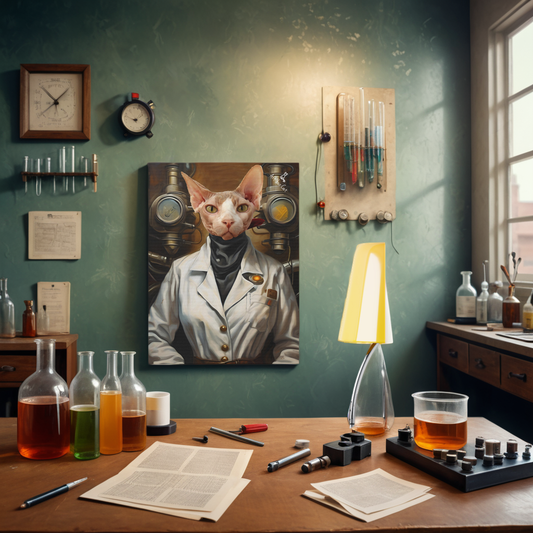 Custom Mad Scientist Cat Portrait for Female