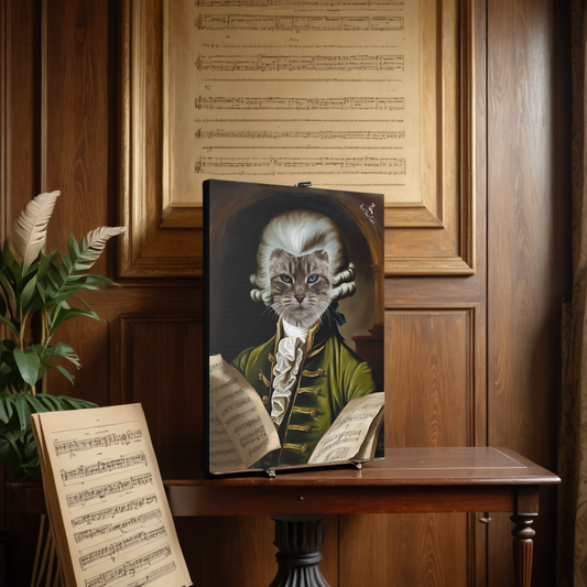 Custom Mozart Cat Portrait with Powdered Wig and 18th-Century Attire