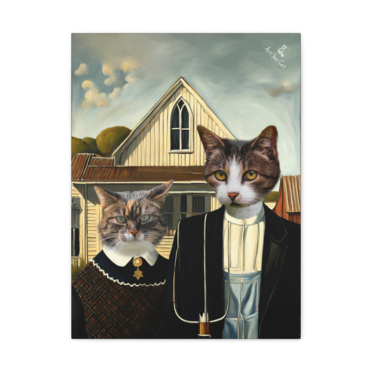 Custom Nan & Byron Cat Portrait Inspired by American Gothic