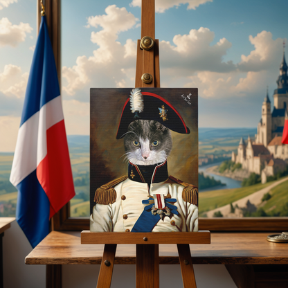 Custom Napoleon Bonaparte Cat Portrait with Military Uniform