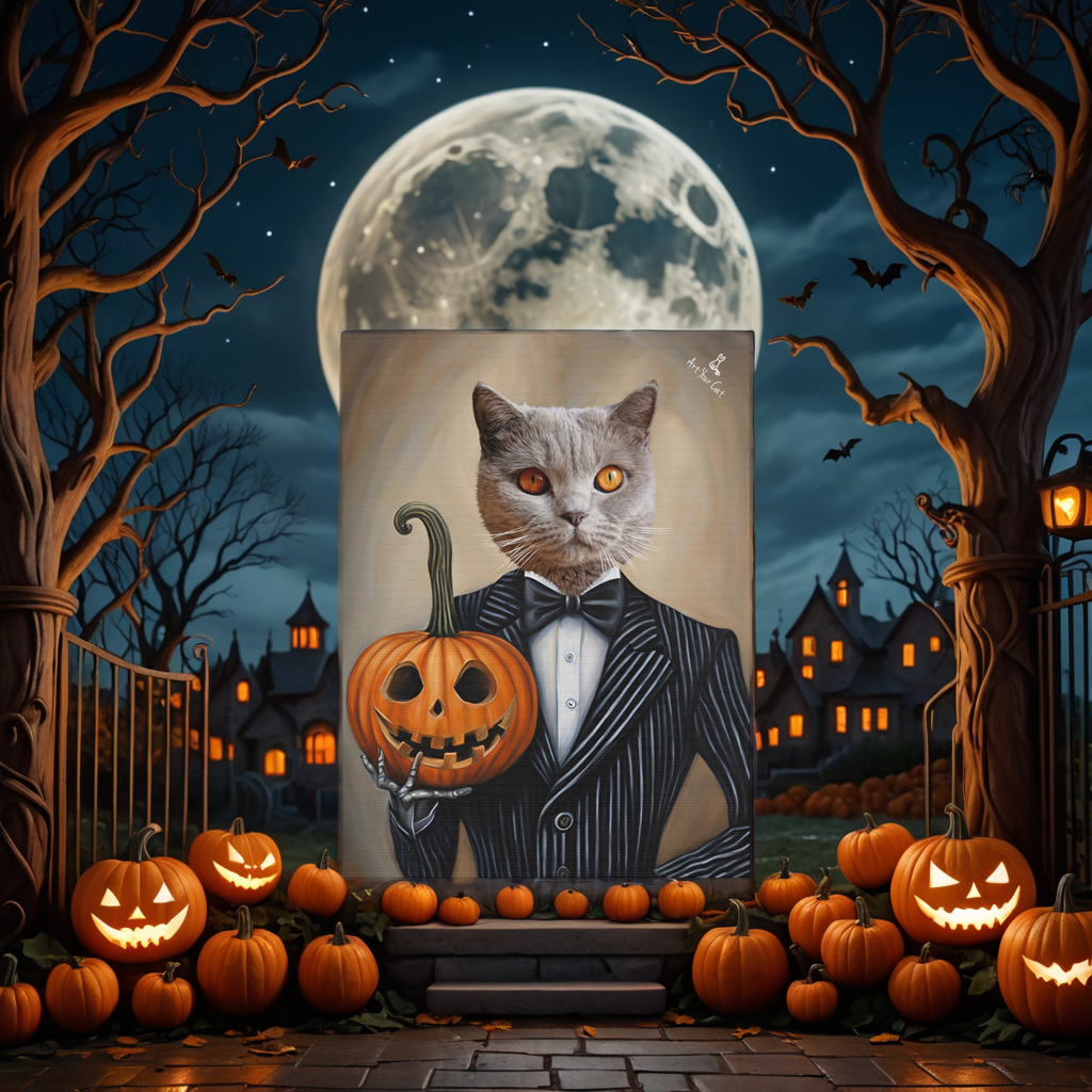 Custom Pumpkin King Cat Portrait Artwork