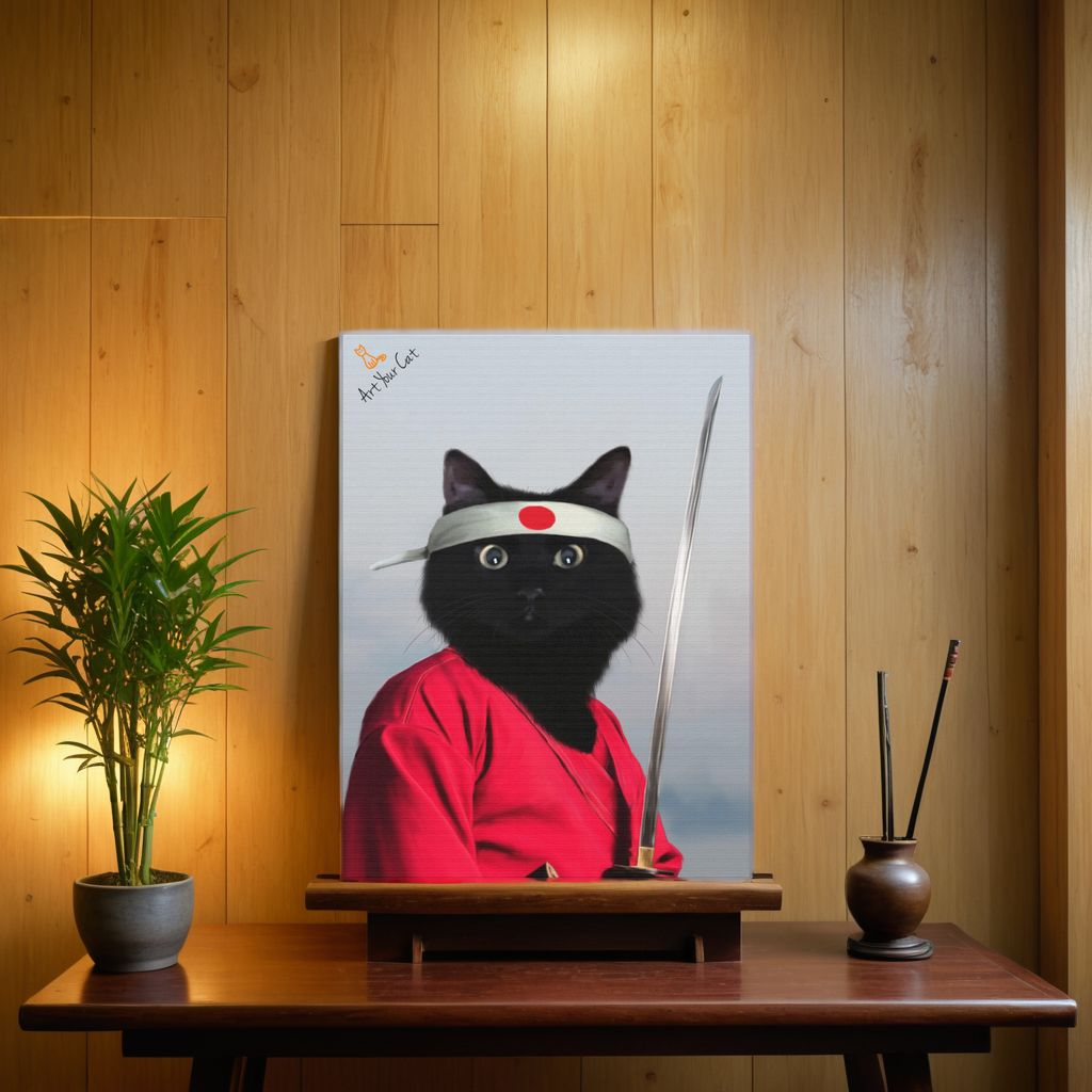 Custom Samurai Cat Portrait Artwork