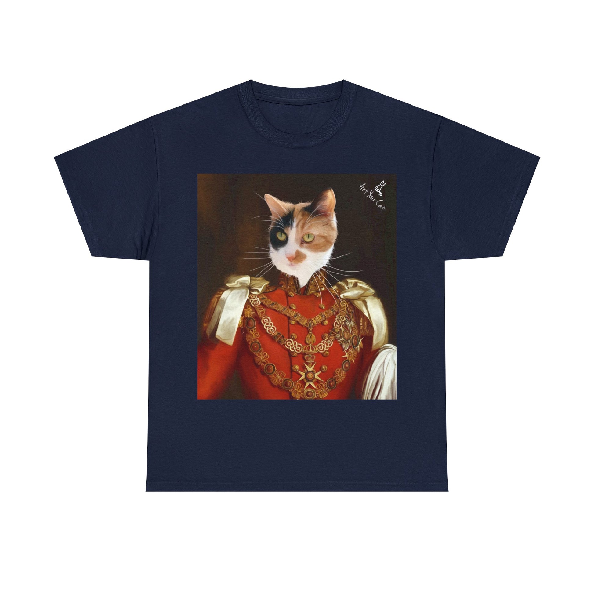 Custom cat artwork on King-themed shirt