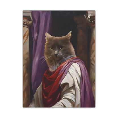 Custom cat portrait dressed as Julius Caesar with toga and crown