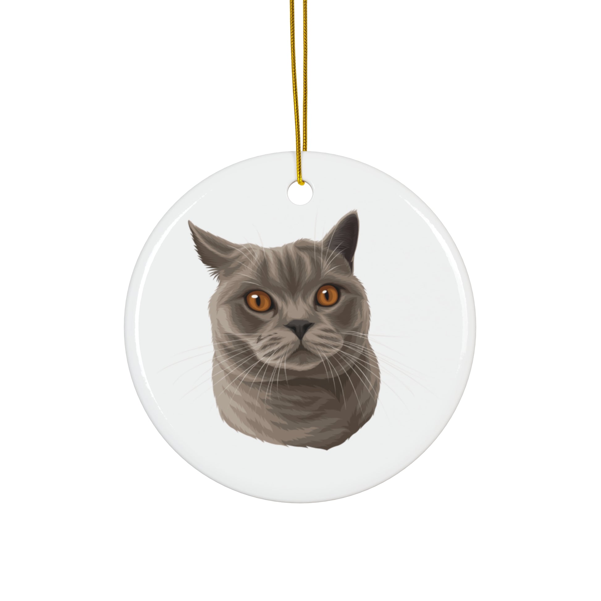 Custom circle ornament with cat portrait design