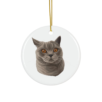 Custom circle ornament with cat portrait design