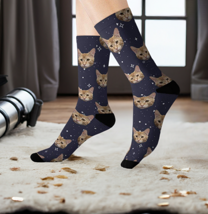 Custom galaxy cat socks with personalized design