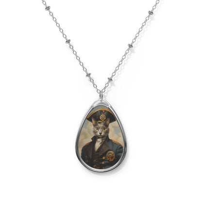 Custom oval necklace with a detailed cat portrait