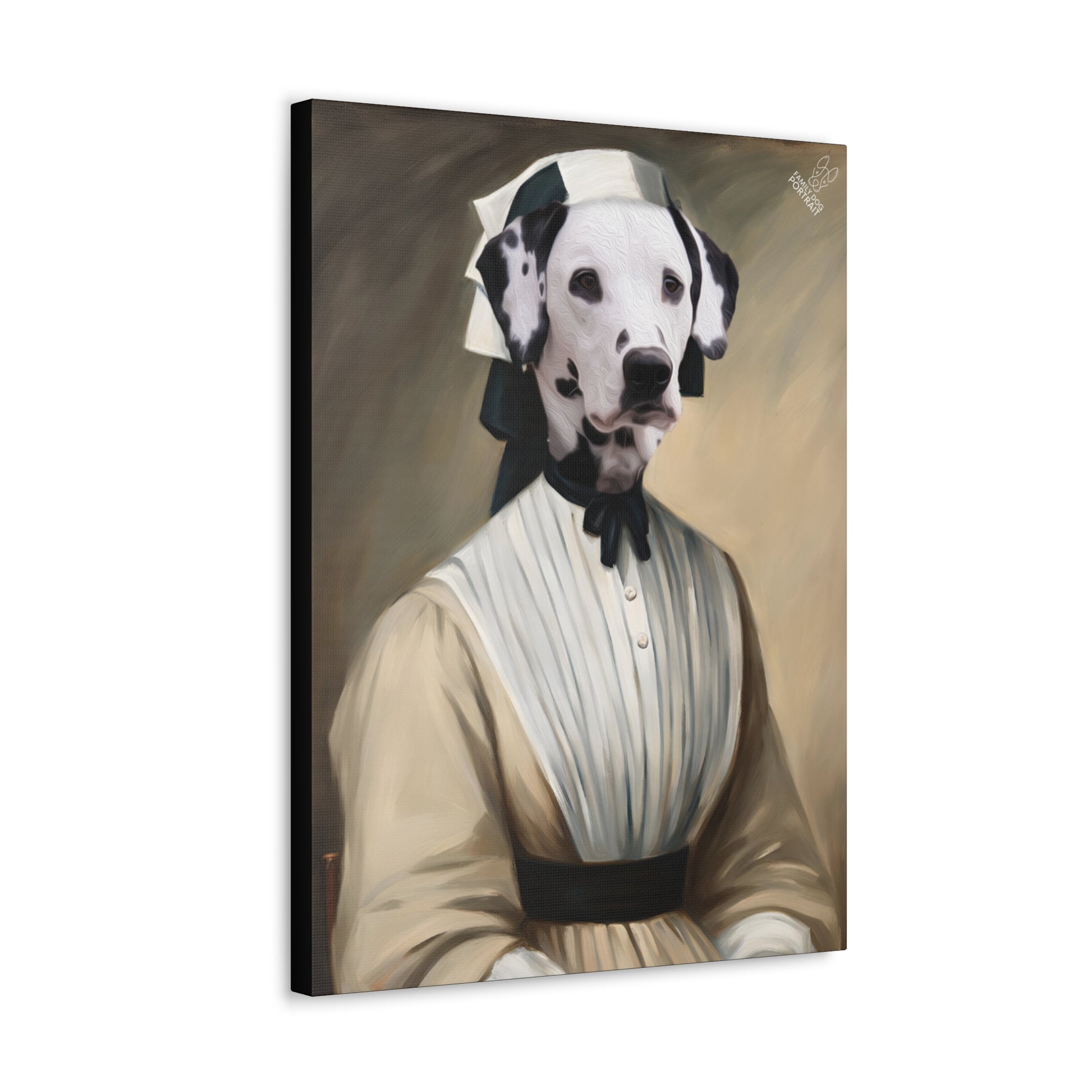 Canvas print of a dog dressed in a historical outfit with a plain background