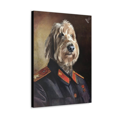 Canvas print of a dog in a military uniform on a white background