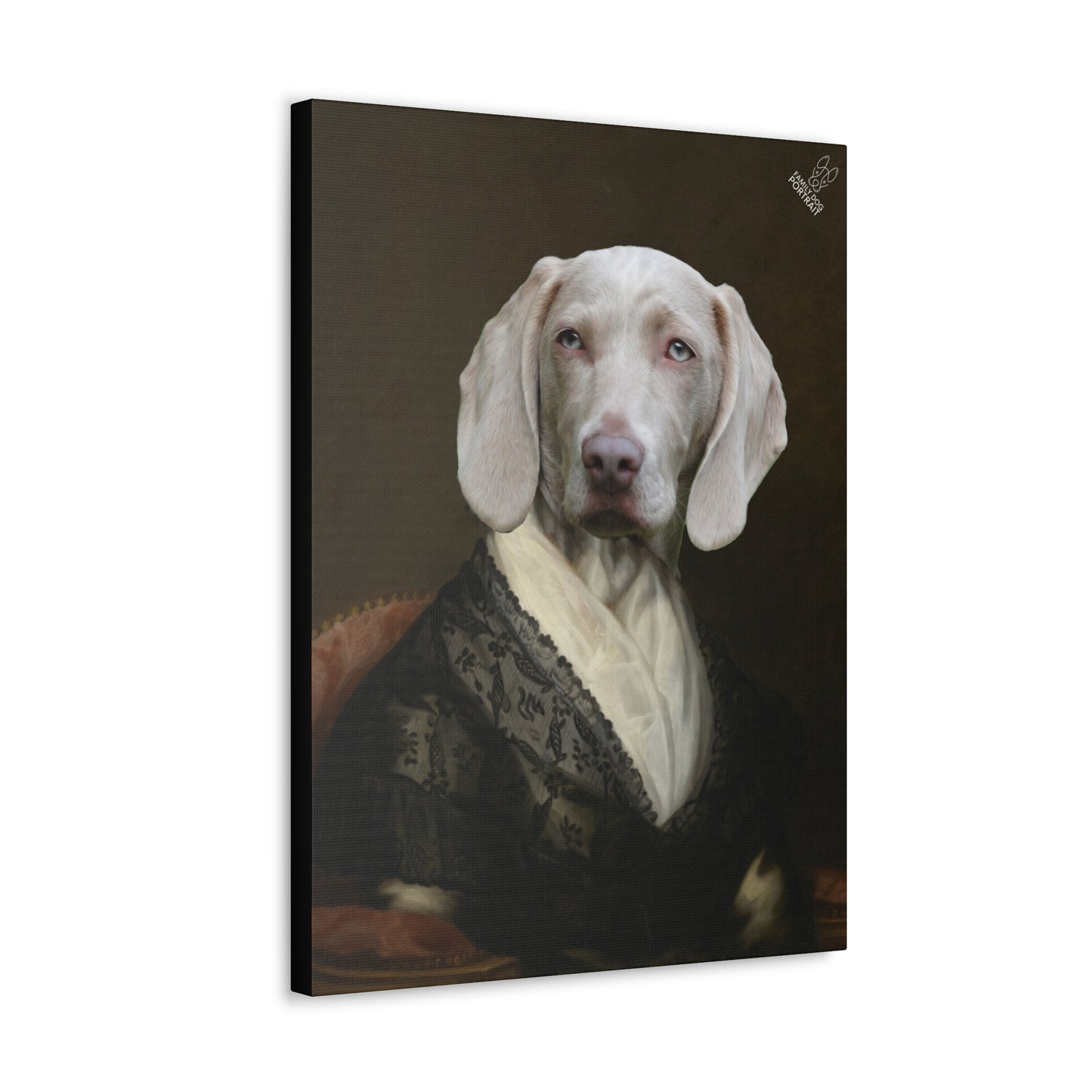 Canvas print of a dog with a classical painting style on a dark background