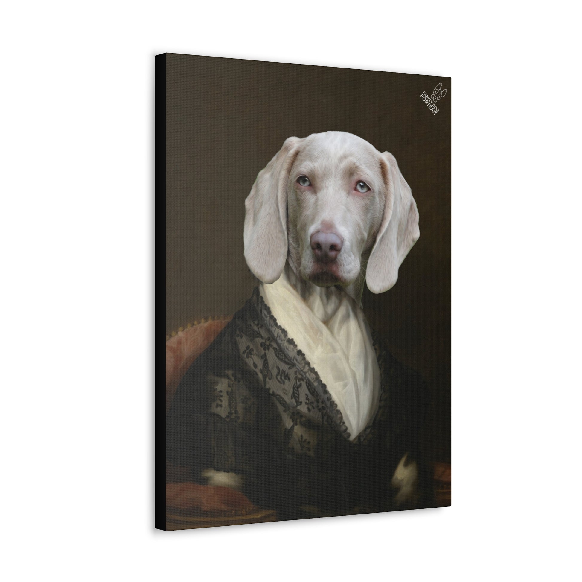 Canvas print of a dog with a classical painting style on a dark background