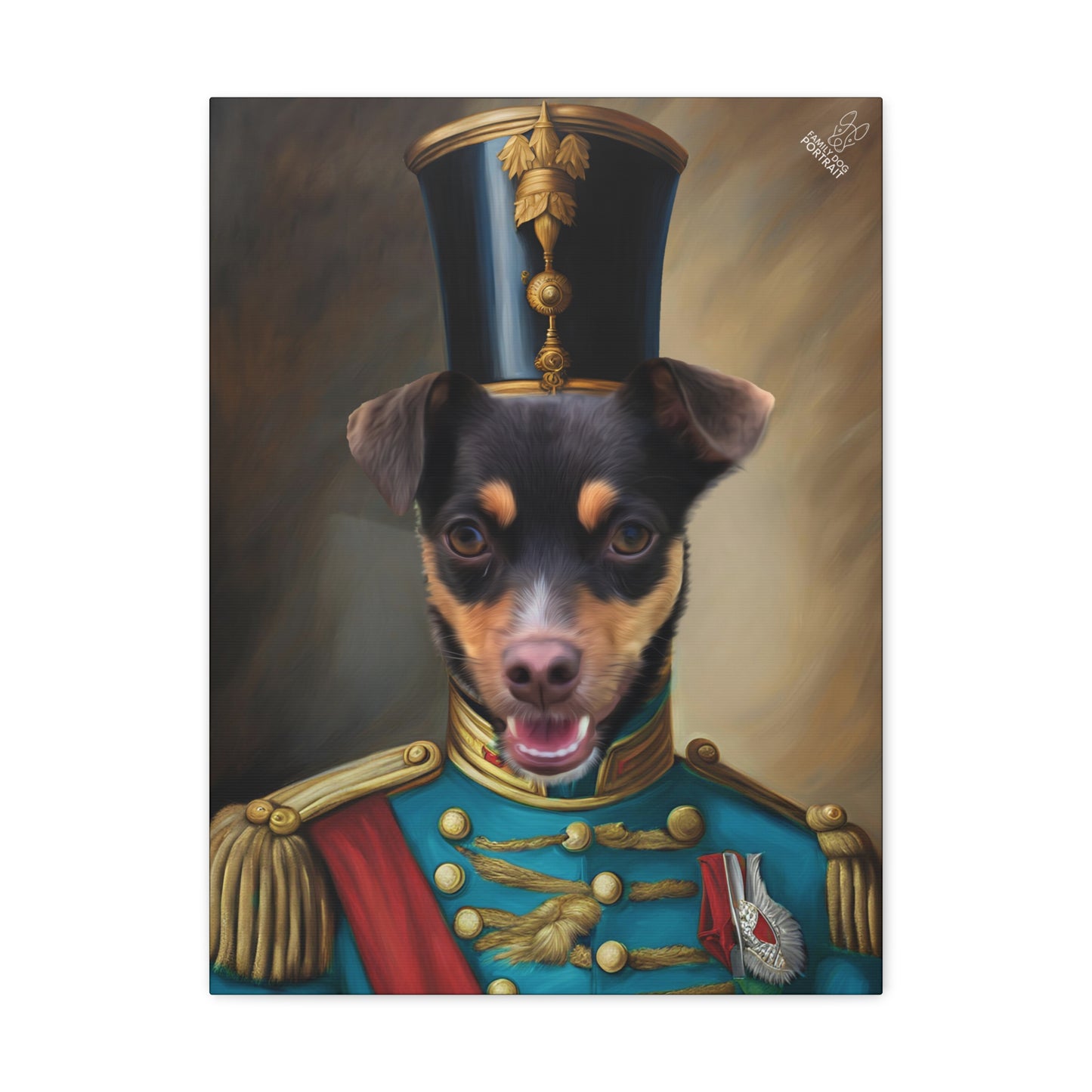 Dog in a Nutcracker's uniform with a top hat