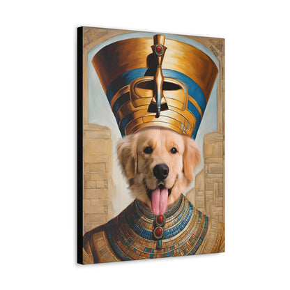 Canvas print of a dog wearing an Egyptian pharaoh costume with a white background