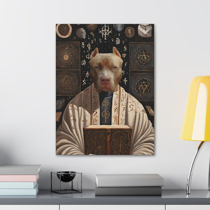 Dog portrait in a classical painting style with a dark background