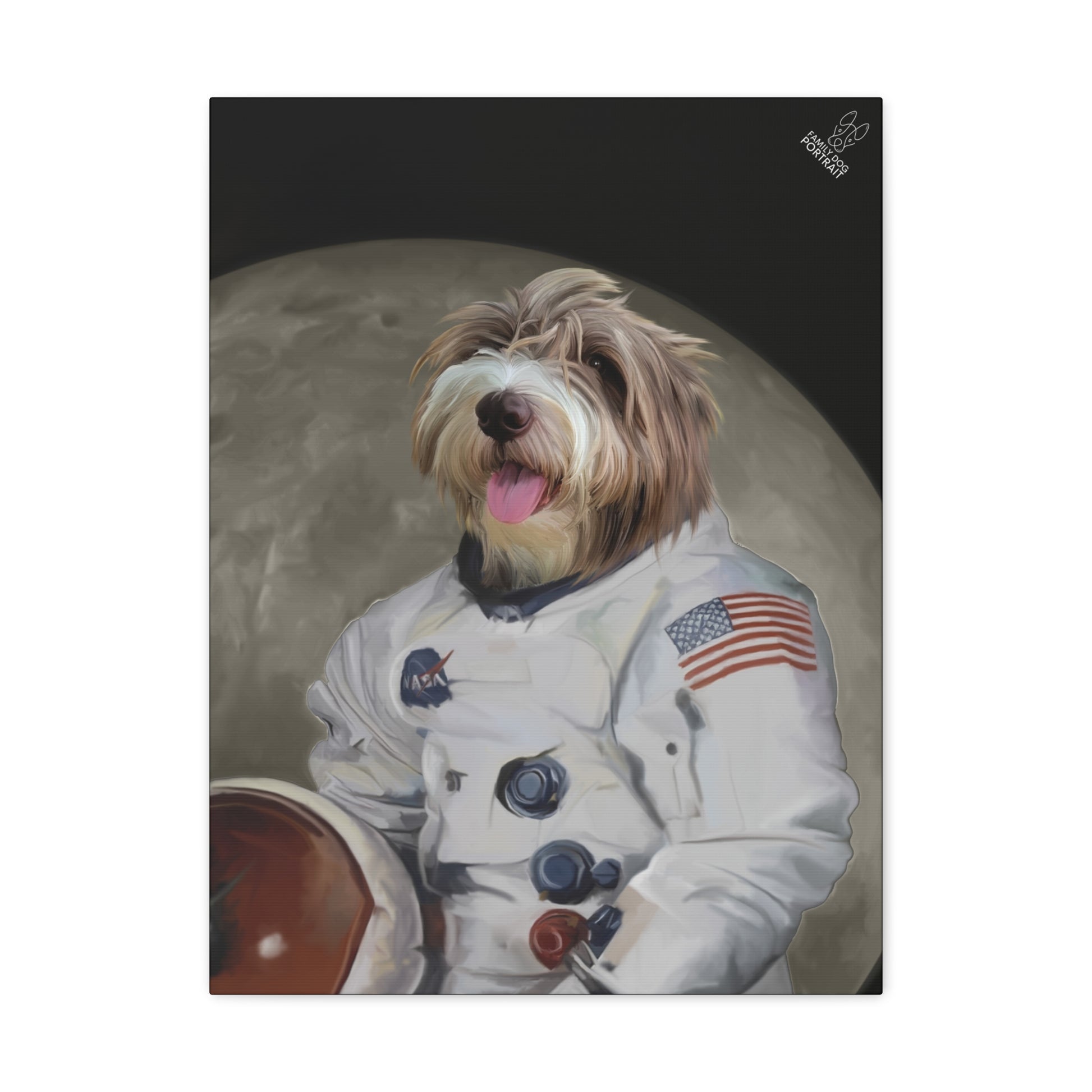 Dog in an astronaut suit with a space background