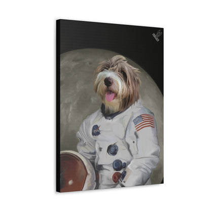 Canvas print of a dog in an astronaut suit with a space background
