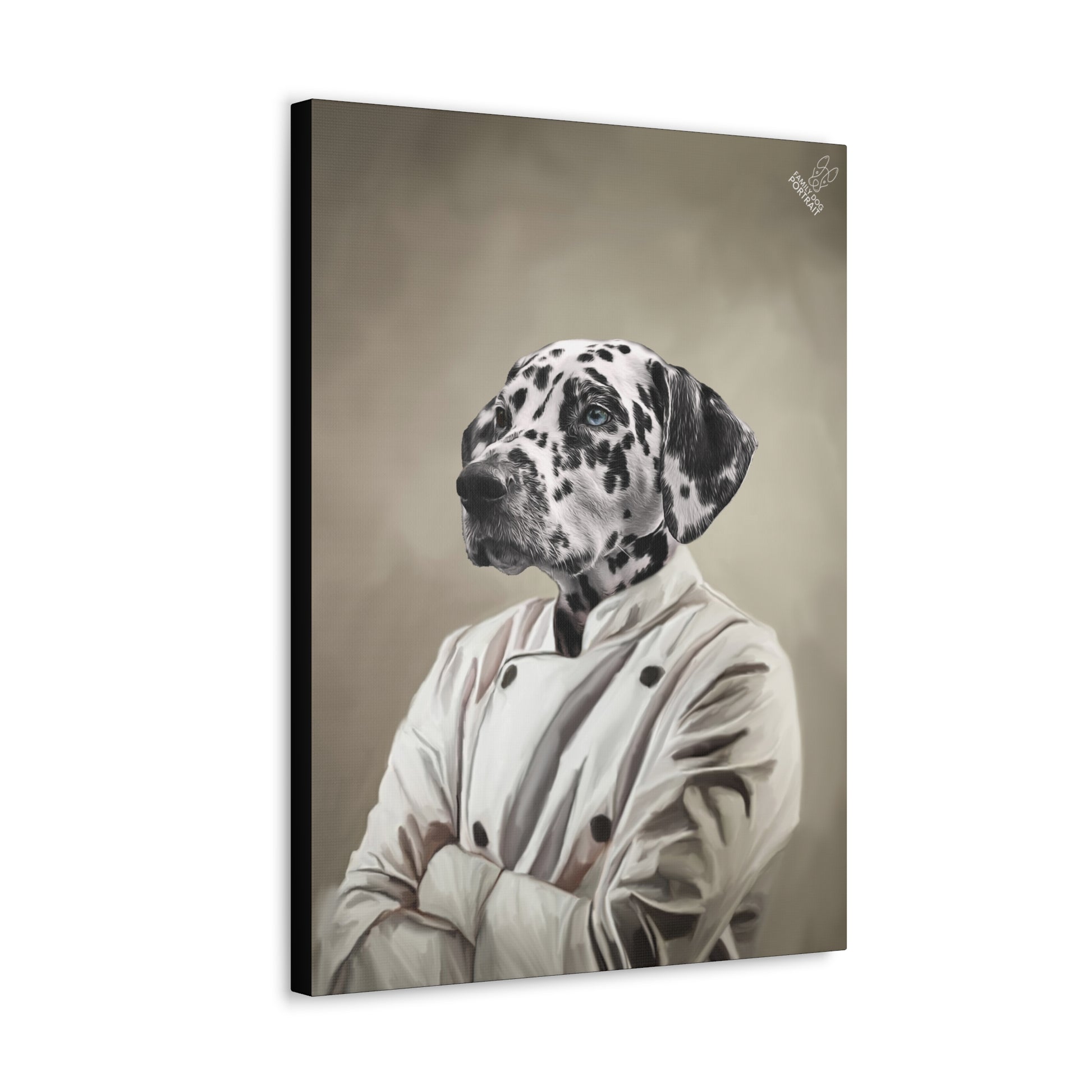 Canvas print of a dalmatian dog in a suit with a neutral background