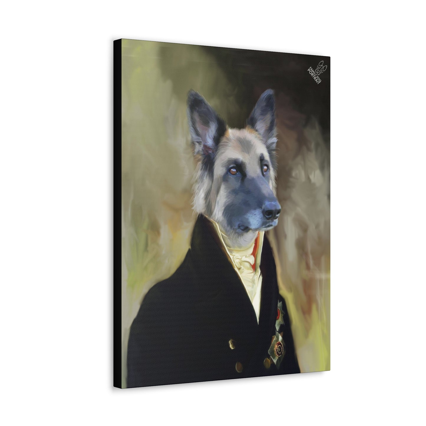 Canvas print of a dog in formal attire with a blurred background