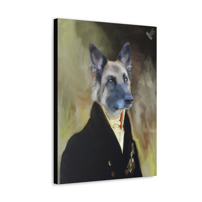 Canvas print of a dog in formal attire with a blurred background