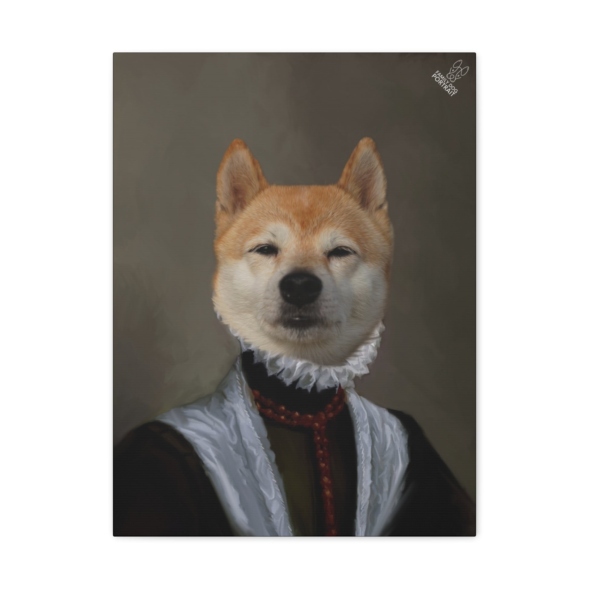 Dog with a historical outfit on a dark background