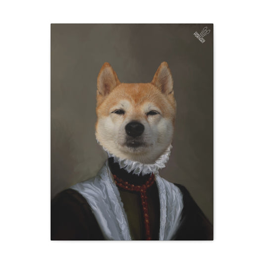 Dog with a historical outfit on a dark background