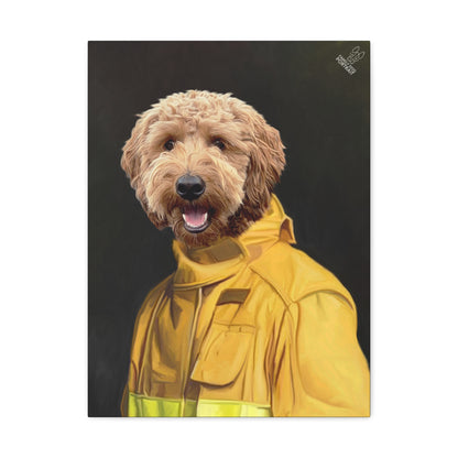 Dog wearing a yellow raincoat on a black background