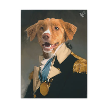 Dog in a formal coat with a medal on a dark background