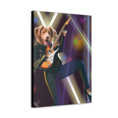 Canvas print of a dog playing a guitar with a colorful background