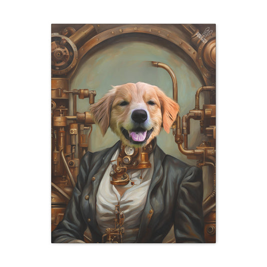 Dog with steampunk-themed background