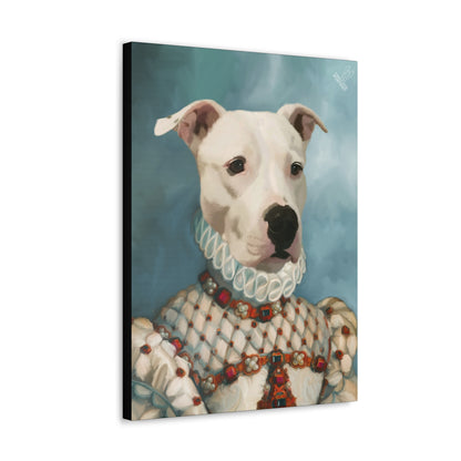 Canvas print of a dog wearing historical clothing with a blue gradient background