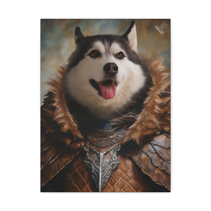 Dog in armor with a fantasy design on a white background