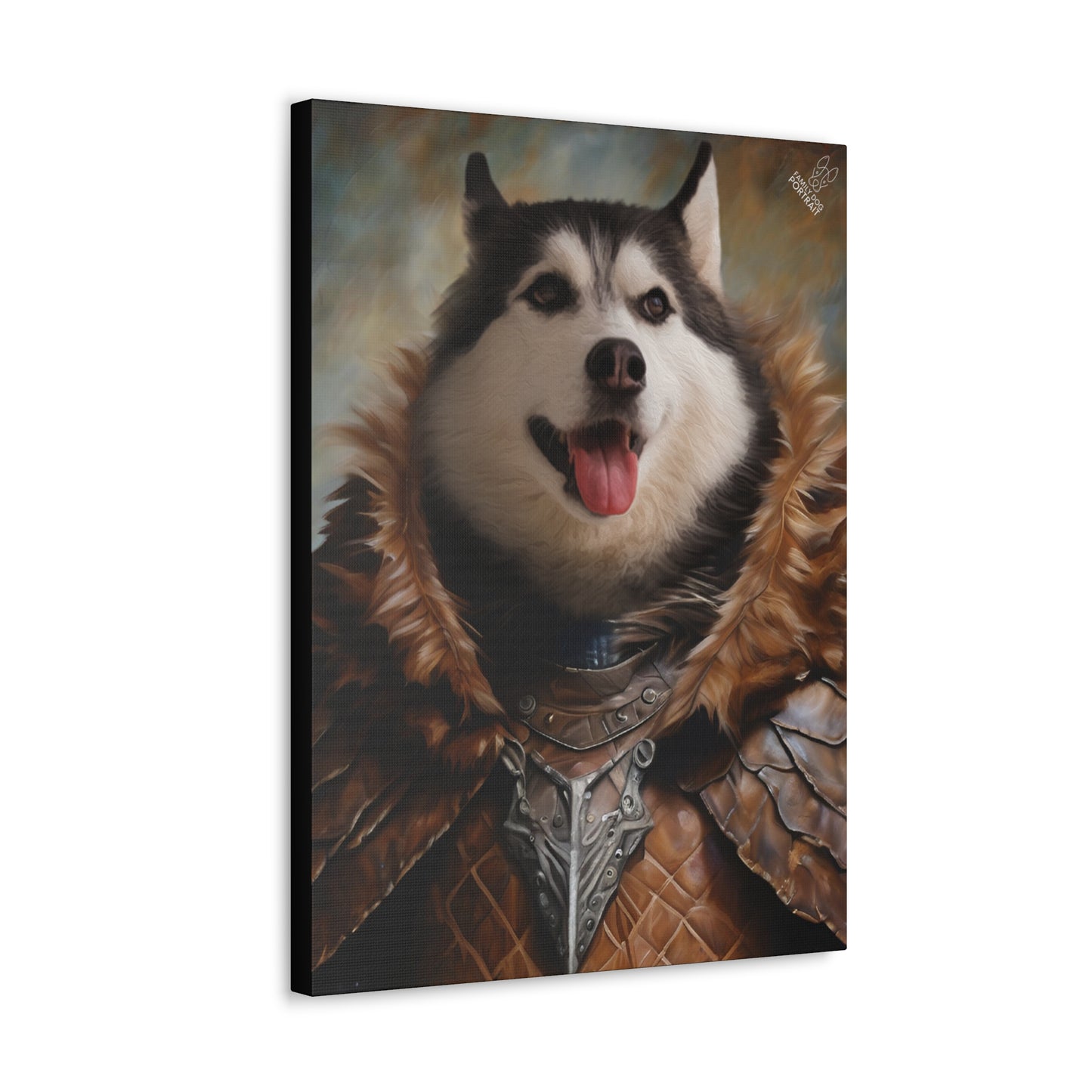 Canvas print of a husky dog in warrior attire with a fantasy design.