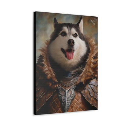Canvas print of a husky dog in warrior attire with a fantasy design.