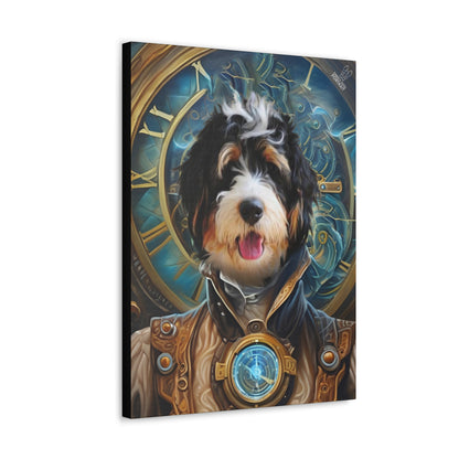 Canvas print of a dog with steampunk design elements on a white background