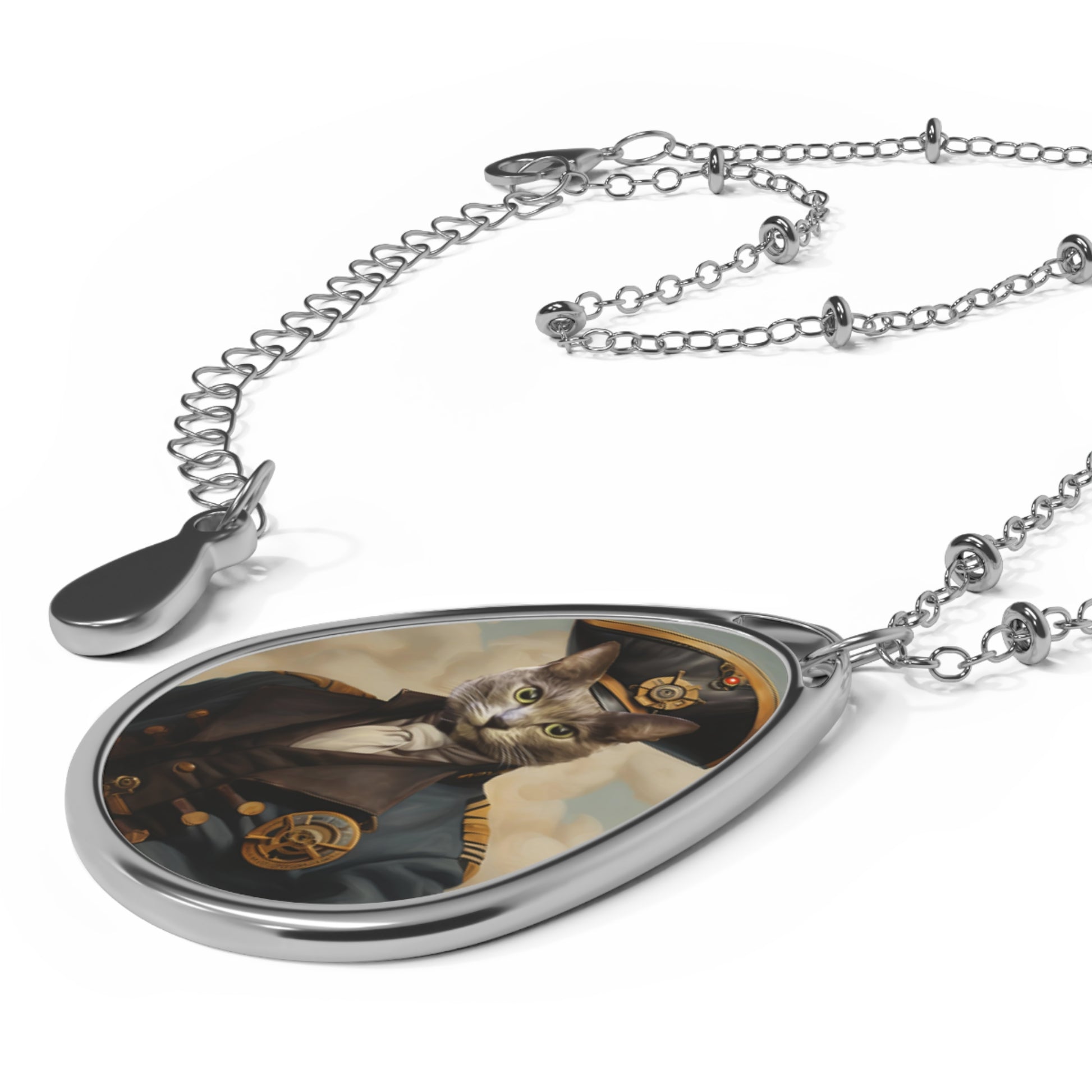 Elegant oval pendant showcasing a personalized cat design