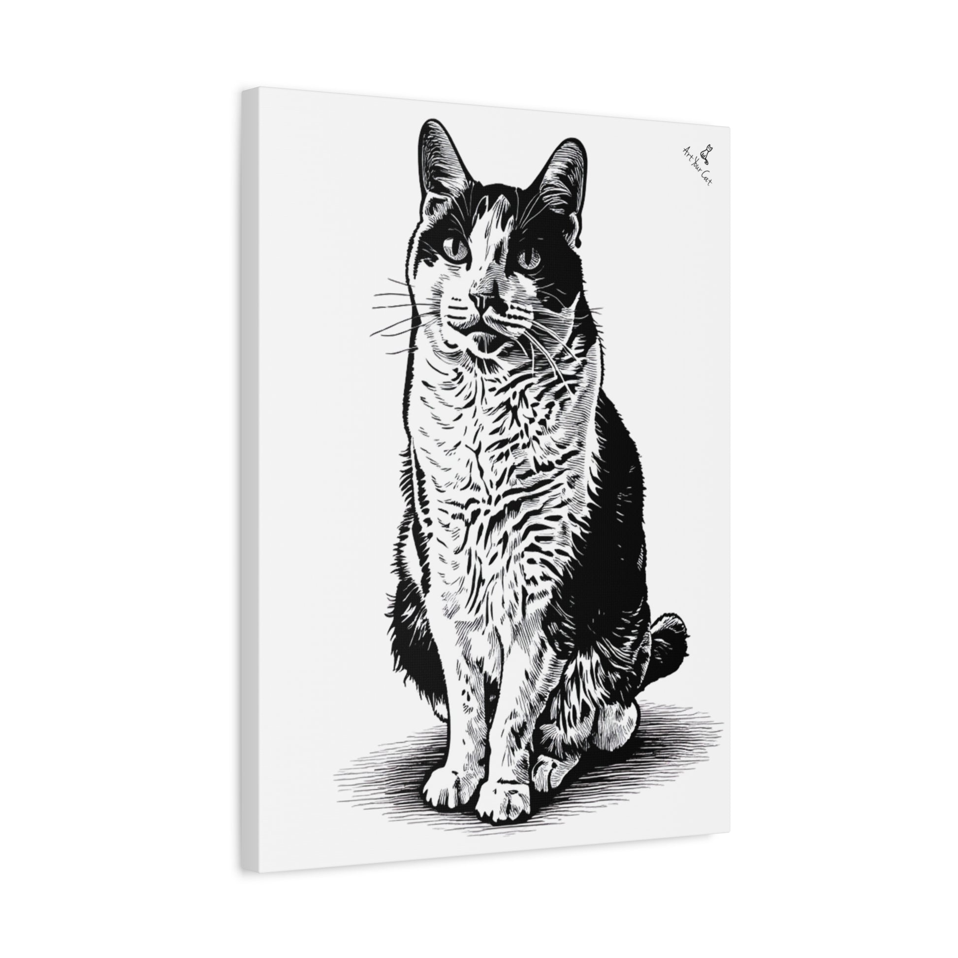 Canvas print of a black and white cat illustration on a white background