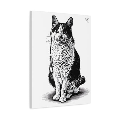 Canvas print of a black and white cat illustration on a white background