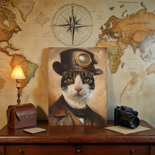 Explorer Cat Portrait in Adventure Gear