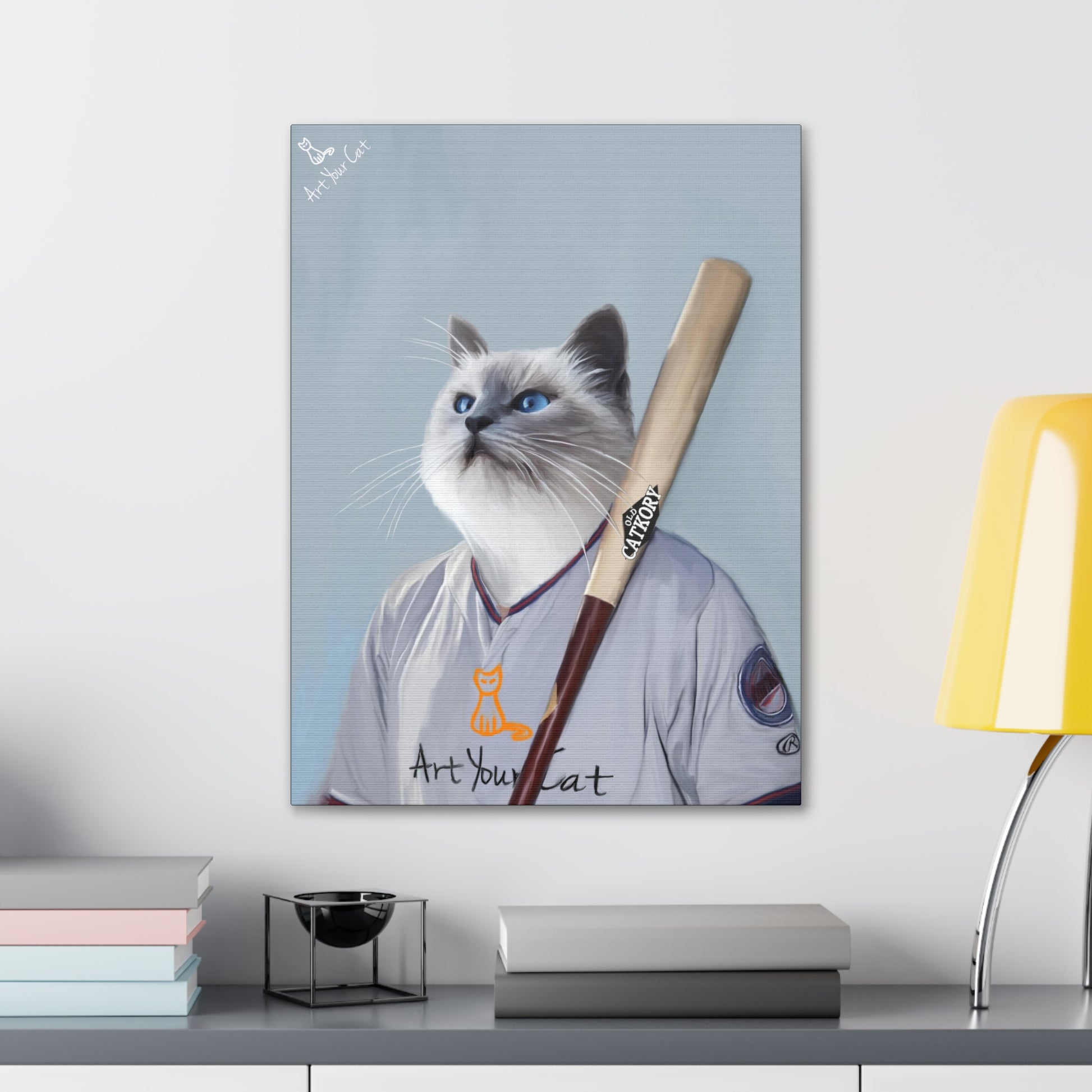 Feline Baseball Player Custom Canvas Portrait