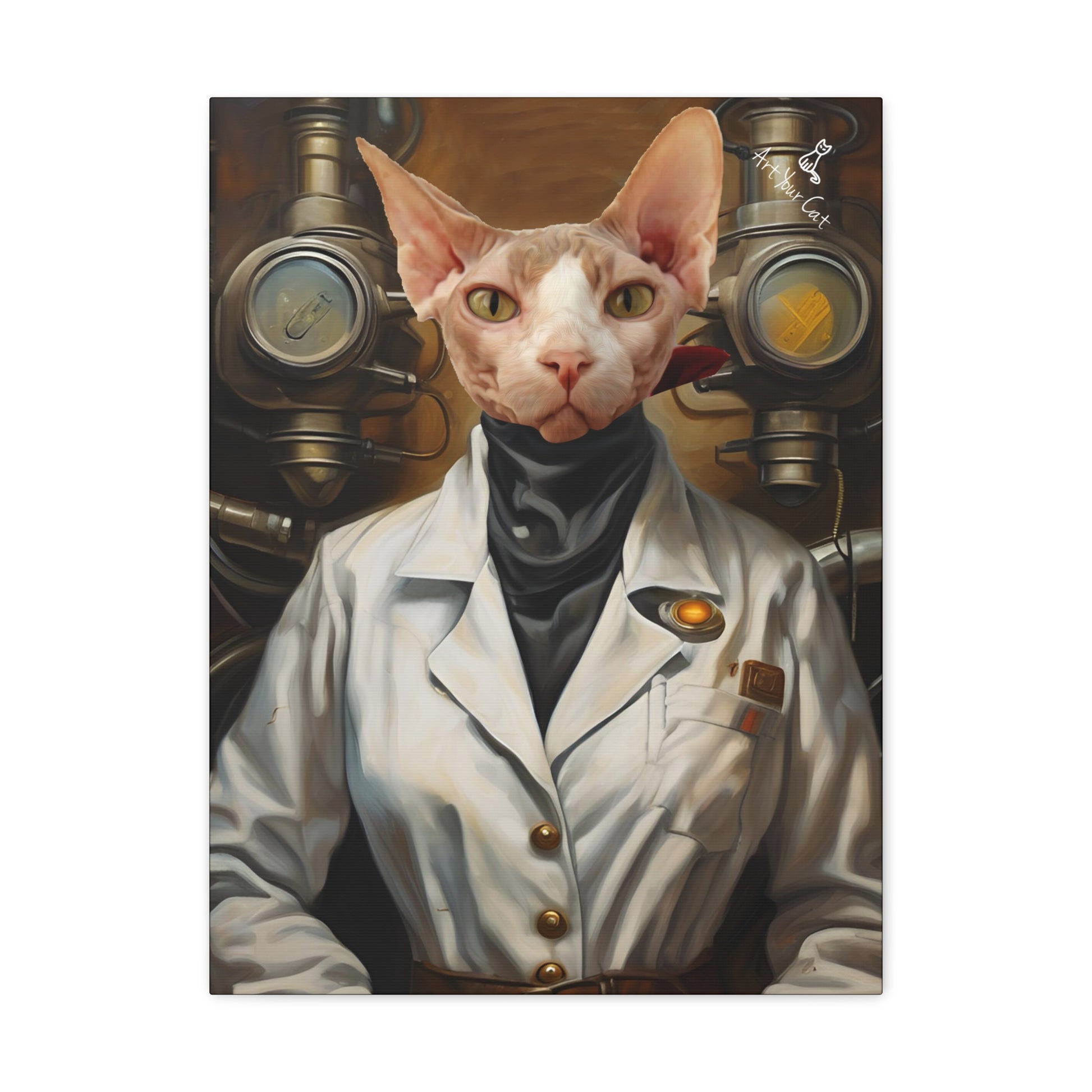 Female Cat Mad Scientist Artwork in Lab Coat